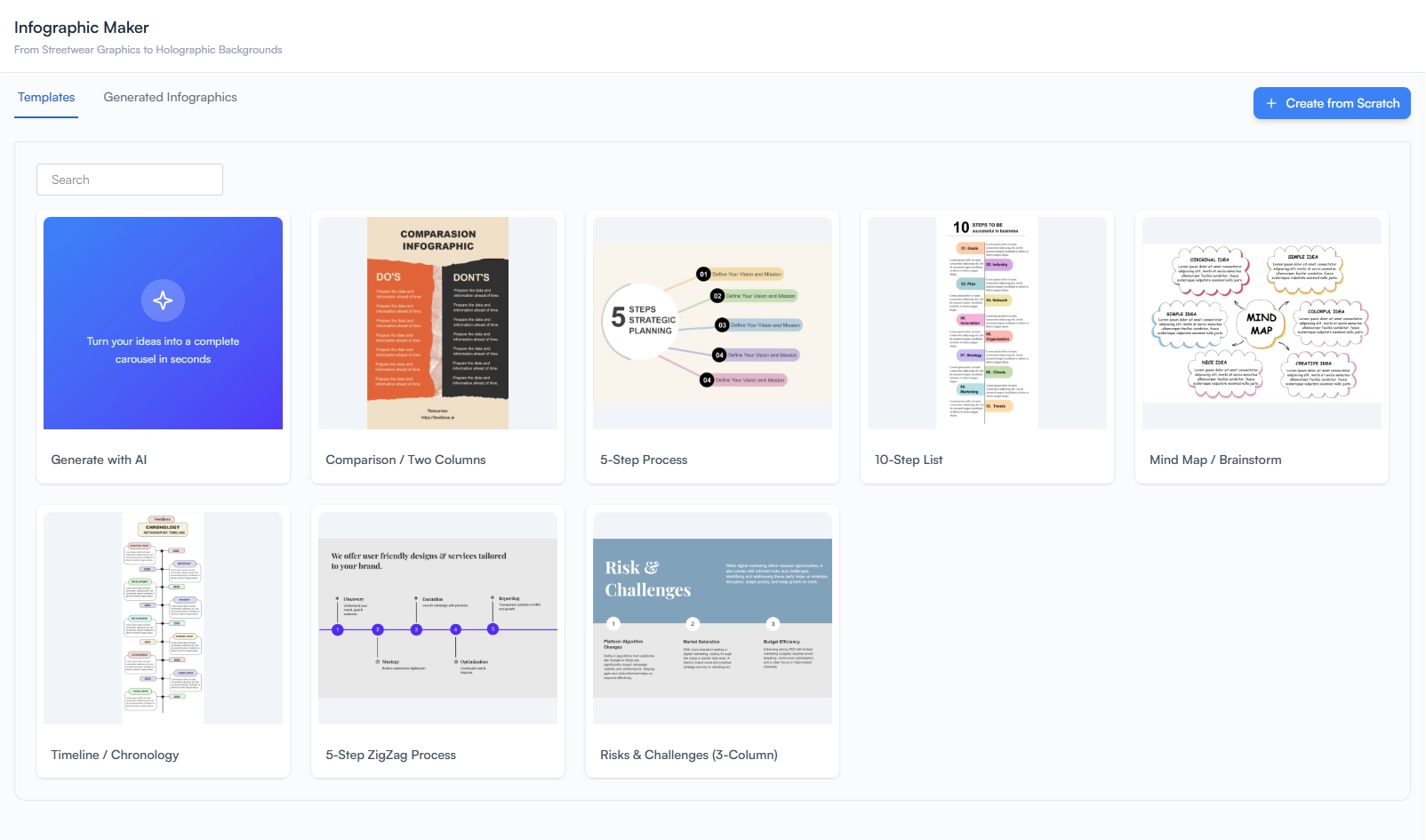 FeedBoss infographic generator with AI-powered design tools and canvas editor